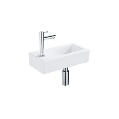 QeramiQ Fuente Fonteinset - 37.5x18.5x9cm - keramiek - kraangat links - fonteinkraan chroom - afvoerplug - verlaagd sifon - Mat wit SW1122450/SW696209/SW696219/SW696234