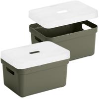 Sunware Opbergbox met transparante deksel - 3x stuks - donkergroen - 13 liter - kunststof - 35x25x18
