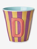 Gestreepte melamine mok LETTER D rice, medium 250 ml meerkleurig