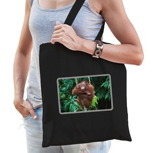 Dieren tas van katoen met Orang Oetan apen foto zwart voor volwassenen