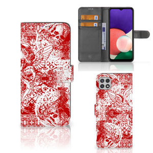 Telefoonhoesje met Naam Samsung Galaxy A22 5G Angel Skull Rood