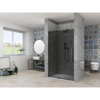 Van Rijn Products ST08 Nis Draaideur - 90x200cm - grijs rookglas - dikte 8mm - 2 delig - muurprofiel - stabilisatiestang - Zwart ST0830090GRZW
