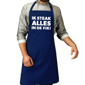 Vaderdag cadeau schort - Ik steak alles in de fik - barbecue/BBQ - blauw - keukenschort - heren   -