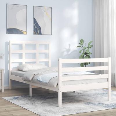 Bedframe met hoofdbord massief hout wit 90x200 cm