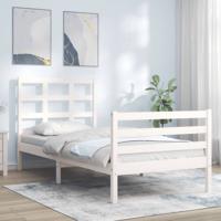 Bedframe met hoofdbord massief hout wit 90x200 cm