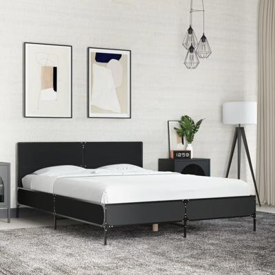 Bedframe bewerkt hout metaal zwart 120x190 cm