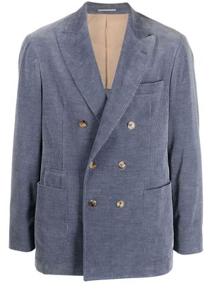 Brunello Cucinelli costume en velours côtelé à veste croisée - Bleu