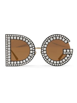 Dolce & Gabbana Eyewear lunettes de soleil DG Glitter à monture ronde - Or