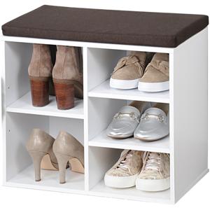 Schoenenrek/schoenenkast met zitvlak - wit - 5 paar schoenen - hout - L51 x B30 x H48 cm