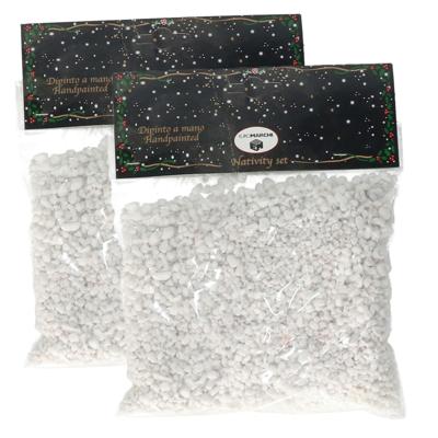 Zakje decoratie sneeuw/grind - 2x - grof - wit - voor kerstdorpen - handgeschilderd