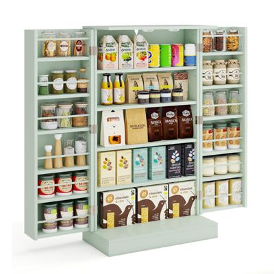 104 cm Hoge Voorraadkast Keukenkast met Deuren en Verstelbare Planken Vrijstaand Buffet-sideboard Groen