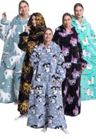 Extra lange draagbare deken met capuchon & mouwen - animalprint-hondjes