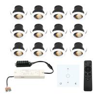 Set van 12 Medina LED Mini Inbouwspots met Trafo en Muurdimmer - 12 Volt 3 Watt 150 lumen - Dimbaar - Plat 35mm - 2700K - IP44 waterdicht - Wit
