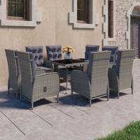 9-delige Tuinset poly rattan en glas grijs