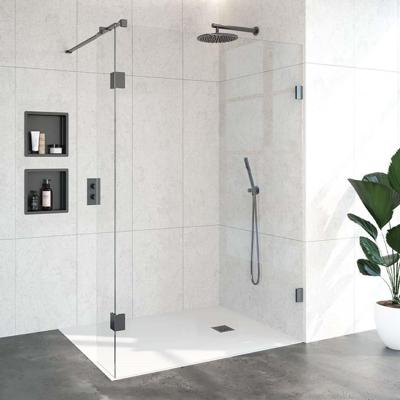 BRAUER Void inloopdouche helder glas 140x200 met 30 zijwand incl. glascoating PVD gunmetal geborsteld GS-VOI2H14030200GM