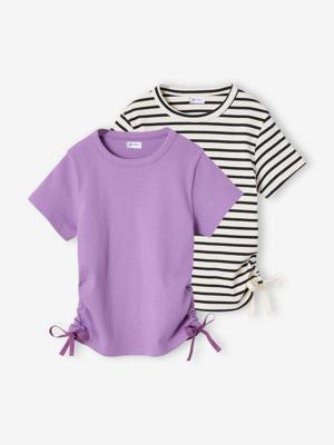 Set van 2 meisjesshirts met trekkoord JONEN paars