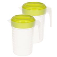 2x stuks waterkan/sapkan transparant/groen met deksel 2 liter kunststof - Schenkkannen - thumbnail