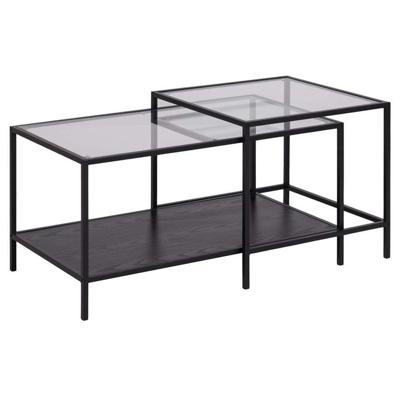 Leen Bakker - Salontafel Jaxx - 55x55x90 Cm - Metaal/Glas - Zwart
