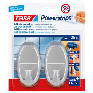 tesa POWERSTRIPS® Zelfklevende haak Large ovaal Chroom (mat) Inhoud: 2 stuk(s)