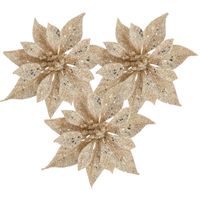 Kerstboomversiering bloemen op clip -3x st - champagne - 18 cm - glitters - thumbnail