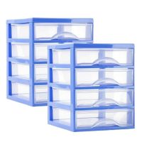 Ladeblokje/bureau organizer 2x lades - blauw/transparant - L18 x B21 x H23 cm - plastic - thumbnail