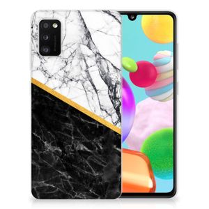 Samsung Galaxy A41 TPU Siliconen Hoesje Marmer Wit Zwart - Origineel Cadeau Man