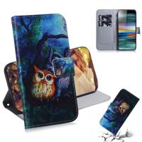Olieverf schilderij uil patroon gekleurde tekening horizontale Flip lederen case voor Sony Xperia 10 met houder & kaartsleuven & portemonnee