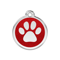 Paw Print Red glitter hondenpenning medium/gemiddeld dia. 3 cm - Reddingo