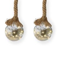 3x stuks verlichte glazen kerstballen aan touw met 30 lampjes zilver/warm wit 14 cm   - - thumbnail