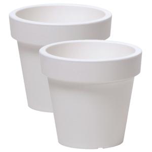 Prosperplast Bloempot Basic - 2x stuks - kunststof - parel wit - D14 x H12 cm - buiten/tuin