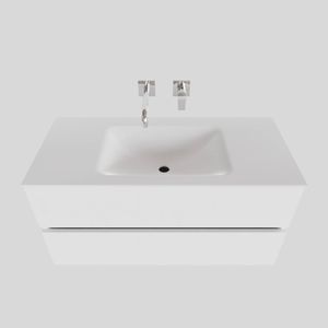 Badkamermeubel Solid Surface BWS Oslo 100x46 cm Midden Mat Wit (zonder kraangaten)