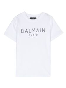 Balmain Kids t-shirt en coton à logo strassé - Blanc