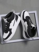 Men's High-Top Skate Shoes - Black and White PU Leather Sneakers Black and White / EUR44