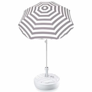 Grijs gestreepte strand/tuin basic parasol van nylon 180 cm + parasolvoet wit