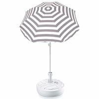 Grijs gestreepte strand/tuin basic parasol van nylon 180 cm + parasolvoet wit - thumbnail