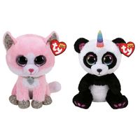 Ty - Knuffel - Beanie Buddy - Fiona Pink Cat & Paris Panda