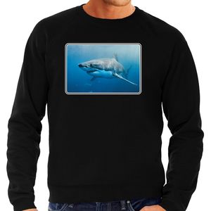 Dieren sweater / trui met haaien foto zwart voor heren