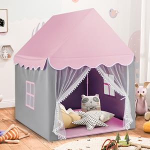 Kinderspeeltent Kinderspeelhuis met Sterlicht 105 x 121 x 136 cm Roze + Grijs