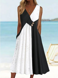 Plain Casual V Neck Loose Dress