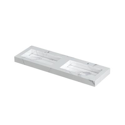 INK Pitch Wastafel Keramische Slab Bak Dubbel met Drain en Front en Side Skirts 2 Kraangaten - 1400x450x90 mm - Statuario Glans