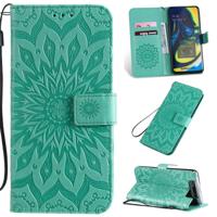 Gedrukt afdrukken zonnebloem patroon horizontale Flip PU lederen case voor Galaxy A80 met houder & kaartsleuven & portemonnee & Lanyard (groen)