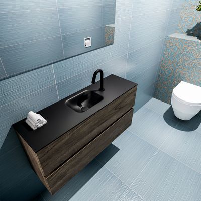 Mondiaz Ada 100cm toiletmeubel dark brown met wastafel urban midden 1 kraangat Mondiaz Ada 100cm toiletmeubel dark brown met wastafel urban midden 1 kraangat