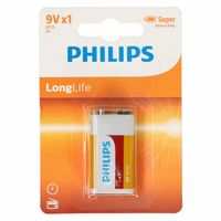 Philips 9V Long life batterij - 1x - alkaline - 9 Volt blokbatterijen   - - thumbnail