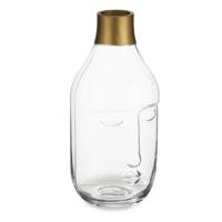 Giftdecor Bloemenvaas Crystal Face - luxe deco glas - helder transparant - D11 x H24 cm - gouden top