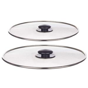 Afgietdeksel/pannendeksel set - 2x stuks - Dia 25/21 cm - metaal - plat model