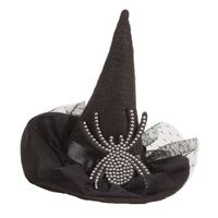 Halloween heksenhoed - mini hoedje op diadeem - one size - zwart - meisjes/dames - thumbnail
