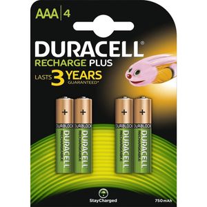 Duracell Rechargeable AAA 750mAh batterijen - 4 stuks