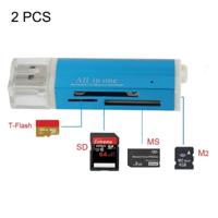 2 stuks multi all in 1 USB 2 0 micro SD SDHC TF m2 MMC MS PRO DUO geheugenkaartlezer (blauw)