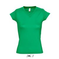 Dames t-shirt  V-hals grasgroen 100% katoen slimfit 44 (2XL)  -