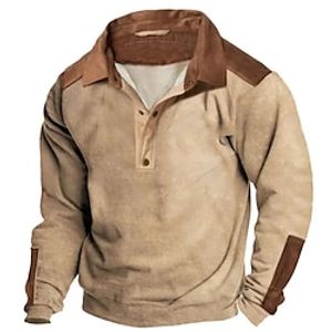 Voor heren Sweatshirt Khaki Polo kraag Effen Lapwerk Kleurenblok Sport Outdoor Dagelijks Feestdagen Streetwear Basic Casual Lente Herfst Kleding Hoodies Sweatshirts miniinthebox